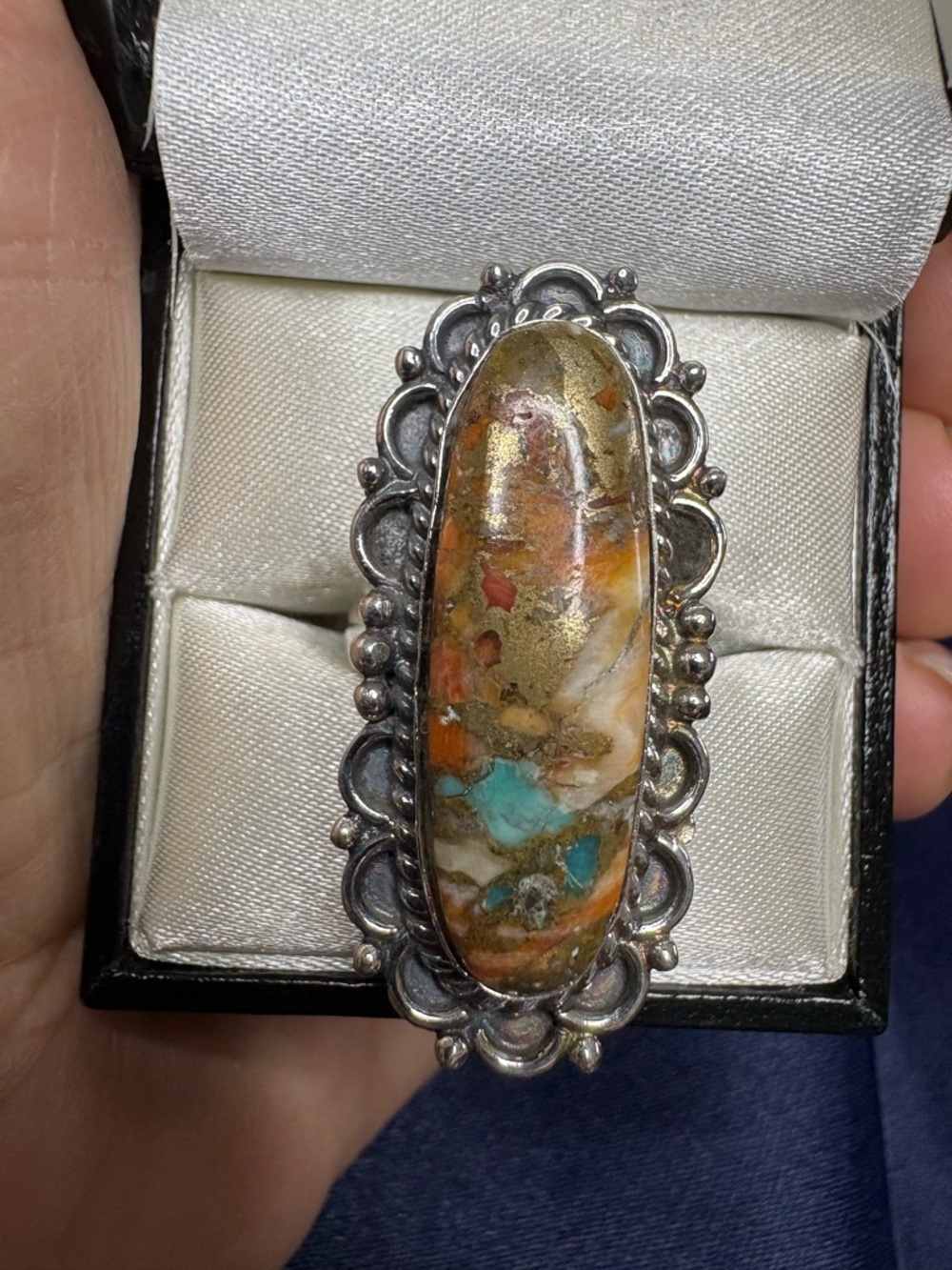 Ring Spiny Oyster Cooper Turquoise 925 Sterling Silver Statement